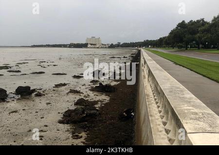 Tampa, Stati Uniti. 28th Set, 2022. L'acqua è diminuita lungo Bayshore Boulevard a Tampa, Florida, mercoledì 28 settembre 2022, Come il Sunshine state brace per l'uragano Ian. I previsori vedono la pista della tempesta spostarsi leggermente verso sud-est, mettendo l'occhio sulla pista per arrivare a riva appena a nord di Fort Myers, con venti di almeno 155 mph, che è solo timido di una potente tempesta di Categoria 5. Photo by Tampa Police Department/UPI Credit: UPI/Alamy Live News Foto Stock