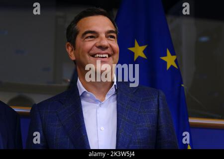 Bruxelles, Belgio. 28th Set, 2022. I membri del Parlamento europeo e greco partecipano alla celebrazione del Centenario della nascita di Manolis Glezos al Parlamento europeo, a Bruxelles, il 28 settembre 2022. Credit: ALEXANDROS MICHAILIDIS/Alamy Live News Foto Stock