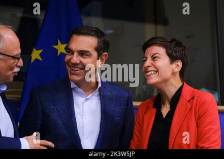 Bruxelles, Belgio. 28th Set, 2022. I membri del Parlamento europeo e greco partecipano alla celebrazione del Centenario della nascita di Manolis Glezos al Parlamento europeo, a Bruxelles, il 28 settembre 2022. Credit: ALEXANDROS MICHAILIDIS/Alamy Live News Foto Stock