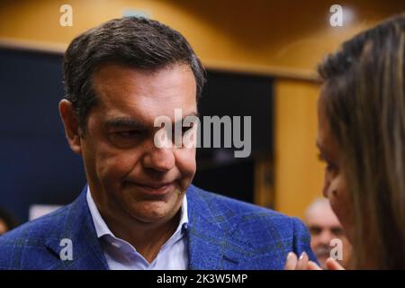 Bruxelles, Belgio. 28th Set, 2022. I membri del Parlamento europeo e greco partecipano alla celebrazione del Centenario della nascita di Manolis Glezos al Parlamento europeo, a Bruxelles, il 28 settembre 2022. Credit: ALEXANDROS MICHAILIDIS/Alamy Live News Foto Stock