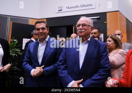 Bruxelles, Belgio. 28th Set, 2022. I membri del Parlamento europeo e greco partecipano alla celebrazione del Centenario della nascita di Manolis Glezos al Parlamento europeo, a Bruxelles, il 28 settembre 2022. Credit: ALEXANDROS MICHAILIDIS/Alamy Live News Foto Stock