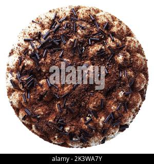 Deliziosa torta al cioccolato con crema isolata su bianco, primo piano Foto Stock