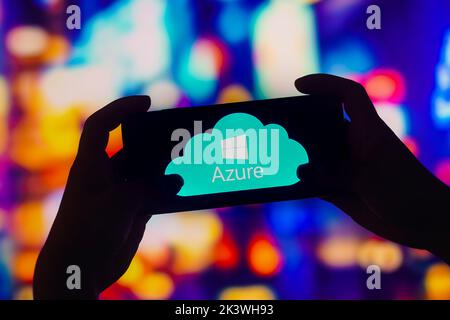 Brasile. 28th Set, 2022. In questa immagine, il logo Microsoft Azure viene visualizzato su uno smartphone. (Foto di Rafael Henrique/SOPA Images/Sipa USA) Credit: Sipa USA/Alamy Live News Foto Stock