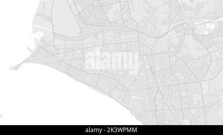 Bianco e grigio chiaro Lima città area vettore sfondo mappa, strade e acqua illustrazione. Proporzioni widescreen, roadmap digitale con design piatto. Illustrazione Vettoriale