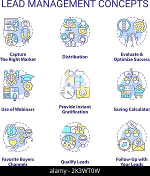 Set di icone del concetto di gestione dei lead Illustrazione Vettoriale