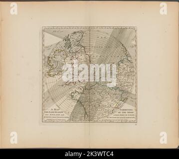 Una mappa che mostra l'ombra scura della luna sull'Inghilterra e su altre parti d'Europa, nelle cinque grandi eclissi solari, degli anni 1715, 1724, 1737, 1748 e 1764 1787. Dunn, Samuel, d. 1794. Cartografia. Mappe. Lionel Pincus e la Principessa Firyal Map Division. Atlanti, inglesi, cosmografia, Geografia Foto Stock