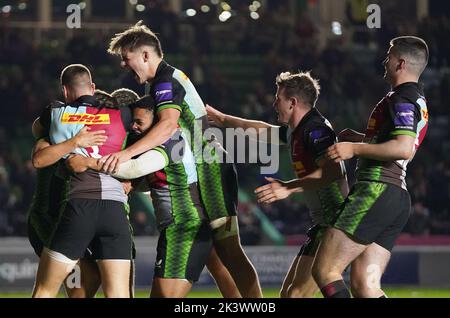 Durante il secondo round della Premiership Rugby Cup al Twickenham Stoop di Londra. Data immagine: Mercoledì 28 settembre 2022. Foto Stock