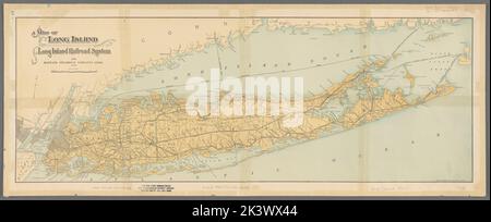 Mappa di Long Island che mostra il sistema ferroviario di Long Island e le linee cartografiche di Montauk Steamboat Company. Mappe. 1908. Lionel Pincus e la Principessa Firyal Map Division. Long Island Railroad Company, Railroads , New York (Stato) , Long Island (N. Y.), Long Island (N. Y.) Foto Stock