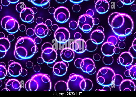 Viola e blu floating neon cricles senza cuciture motivo Illustrazione Vettoriale
