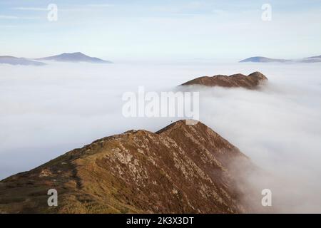 Cima di Causey Pike sopra un'inversione di nuvola, visto da Scar Crags, Lake District, UK Foto Stock