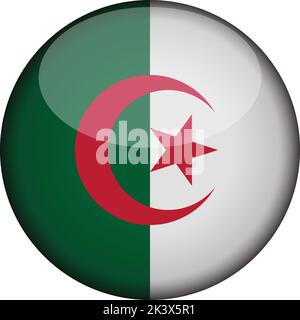 algeria Bandiera in brillante bottone di icona. emblema algeria isolato su sfondo bianco. Segnale di concetto nazionale. Giornata dell'indipendenza. Illustrazione vettoriale Illustrazione Vettoriale