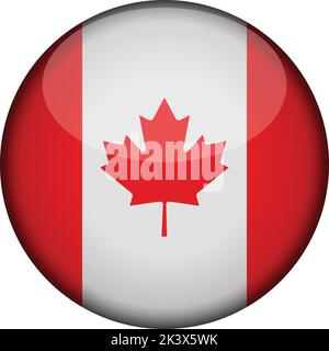 canada Flag in glossy round bottone di icona. simbolo canada isolato su sfondo bianco. Segnale di concetto nazionale. Giornata dell'indipendenza. Illustrazione vettoriale. Illustrazione Vettoriale