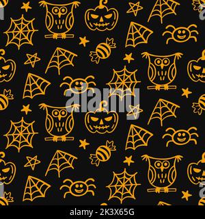 Halloween tessuto senza giunture vettoriale carino Illustrazione Vettoriale