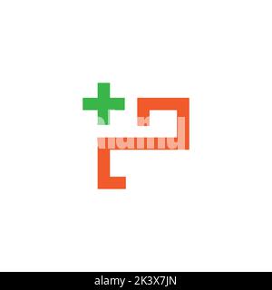 lettera p più vettore di logo geometrico medico Illustrazione Vettoriale