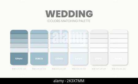 Schema colore matrimonio. Guida alle combinazioni di trend a colori e alla tavolozza. Esempio di sfumature di colore della tabella in RGB e ESADECIMALE. Campione di colore per la moda, la casa, inter Illustrazione Vettoriale