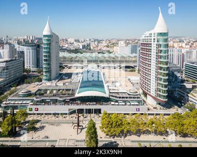 Riprese aeree del Parco delle Nazioni a Lisbona (Parque das Nações) Foto Stock