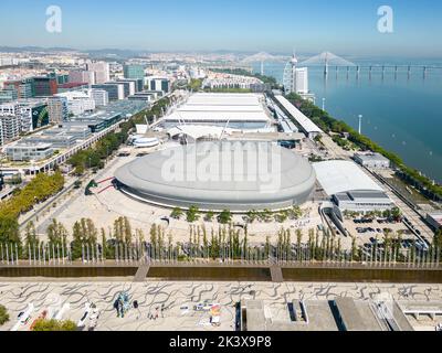 Riprese aeree del Parco delle Nazioni a Lisbona (Parque das Nações) Foto Stock