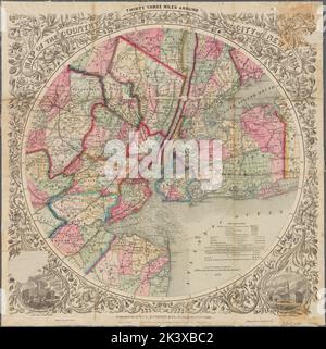 Mappa del paese trentacinque miglia intorno alla città di New York. Cartografica. Mappe. 1870. Lionel Pincus e la Principessa Firyal Map Division Foto Stock