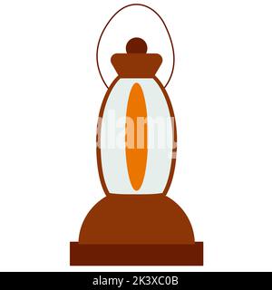 Lanterna da campeggio vettoriale isolata su sfondo bianco. Lampada a gas retrò in stile piano cartoon. Vecchia lampada per escursioni. attrezzatura da campeggio Illustrazione Vettoriale