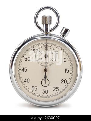 antico cronometro isolato su sfondo bianco Foto Stock