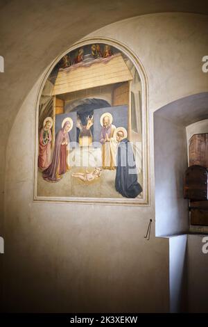 La nascita del presepe di Cristo di fra Angelico - cella dei Monaci 5 - nel Museo di San Marco a Firenze Foto Stock