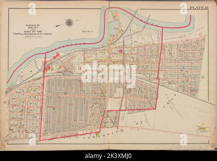 Bergen County, V. 1, Double Page Plate No. 13 Mappa delimitata da Hackensack River, North St., Queen Anne Rd., Hackensack Ave. Cartografica. Atlanti, Mappe. 1912 - 1913. Lionel Pincus e la Principessa Firyal Map Division. Contea di Bergen (N.J.) Foto Stock