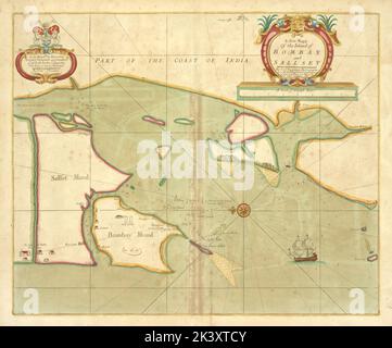 Un nuovo mapp dell'Isola DI BOMBAY e SALLSET 1702 - 1707. Cartografica. Mappe, carte nautiche. Lionel Pincus e la Principessa Firyal Map Division. Bombay (India) Foto Stock
