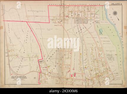 Bergen County, V. 1, Double Page Plate No. 4 Mappa delimitata da Hudson River, Palisade Ave., Pond St., Hoym St., Catherine St., Cartografica su Broad Ave. Atlanti, Mappe. 1912 - 1913. Lionel Pincus e la Principessa Firyal Map Division. Contea di Bergen (N.J.) Foto Stock
