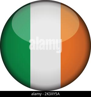irlanda Bandiera in brillante bottone di icona ireland emblem isolato su sfondo bianco. Segnale di concetto nazionale. Giornata dell'indipendenza. Illustrazione vettoriale Illustrazione Vettoriale