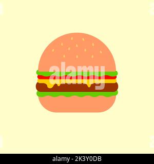 Semplice illustrazione piatta di un hamburger. Illustrazione Vettoriale
