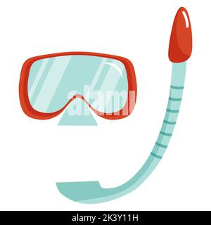 Illustrazione vettoriale di maschera scuba e snorkeling isolato su sfondo bianco in stile cartoon piatto. Maschera per il nuoto, accessori per la spiaggia estiva, protezione per il nuoto Illustrazione Vettoriale