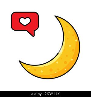 Un'immagine di una luna giallastra e un messaggio d'amore rosso con un cuore. Illustrazione vettoriale Illustrazione Vettoriale