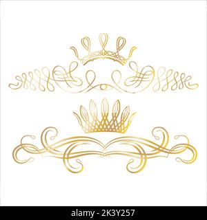 Set vettoriale di Corona con ornamenti dorati Illustrazione di lusso isolato su sfondo bianco Illustrazione Vettoriale