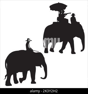 Set vettoriale di Elephant Tour Silhouettes Illustrazione isolato su sfondo bianco Illustrazione Vettoriale
