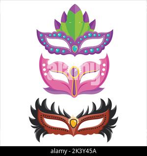 Set vettoriale di maschere a sfera Masquerade Illustrazione isolata su sfondo bianco Illustrazione Vettoriale