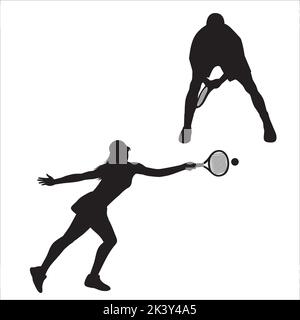 Set vettoriale dei giocatori di tennis Silhouettes Illustrazione isolato su sfondo bianco Illustrazione Vettoriale