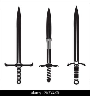 Set vettoriale di silhouette di spada del cavaliere medievale Illustrazione isolata su sfondo bianco Illustrazione Vettoriale