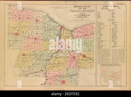 Monroe County, Double Page Plate No. 1 Indice delle mappe cartografiche. Atlanti, Mappe. 1902. Lionel Pincus e la Principessa Firyal Map Division. Monroe County (N.Y.), Real Property , New York (state) , Monroe County Foto Stock