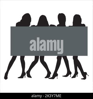 Vettore insieme di persone con poster Silhouettes Illustrazione isolato su sfondo bianco Illustrazione Vettoriale