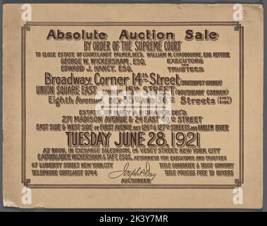 Vendita d'asta assoluta per ordine della Corte Suprema a chiudere la proprietà di Courtlandt Palmer, Dec'd; proprietà di Mary A.P. Trasportatore, cartografico dicembre. Mappe. 1921-06-28. Lionel Pincus e la Principessa Firyal Map Division Foto Stock
