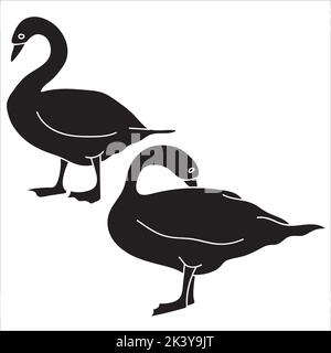 Set vettoriale di silhouette di Swan Illustrazione isolata su sfondo bianco Illustrazione Vettoriale