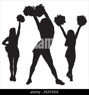 Set vettoriale di Silhouette Girl Cheerleader Illustrazione isolato su sfondo bianco Illustrazione Vettoriale