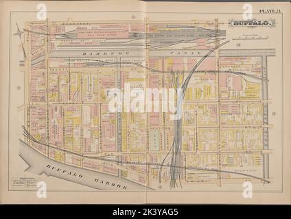 Buffalo, Double Page Plate No. 3 Mappa delimitata da Exchange St., Ohio Basin Slip, Miami St., Buffalo Harbor, Main St. Cartografica. Atlanti, Mappe. 1891. Lionel Pincus e la Principessa Firyal Map Division. Real Property , New York (state) , zBuffalo Foto Stock