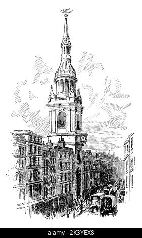Illustrazione vittoriana della chiesa di St. Mary-le-Bow a Cheapside, Londra. Foto Stock