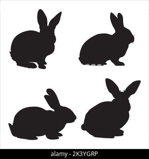 Set vettoriale di conigli Silhouette animali Illustrazione isolata su sfondo bianco Illustrazione Vettoriale