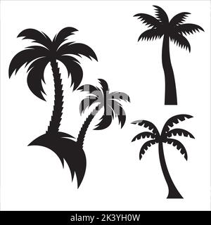 Set vettoriale di palme tropicali Silhouettes Illustrazione isolato su sfondo bianco Illustrazione Vettoriale
