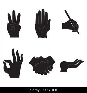 Set vettoriale di gesti della mano umana Silhouette Illustrazione isolata su sfondo bianco Illustrazione Vettoriale