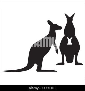Set vettoriale di silhouette di canguro Illustrazione isolata su sfondo bianco Illustrazione Vettoriale