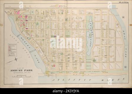 Monmouth County, Double Page Plate No. 14 Mappa delimitata da Deal Lake, Atlantic Ocean, Wesley Lake 1889. Breou, Forsey. Cartografica. Atlanti, mappe, sondaggi, piani. Lionel Pincus e la Principessa Firyal Map Division. Contea di Monmouth (N.J.) Foto Stock