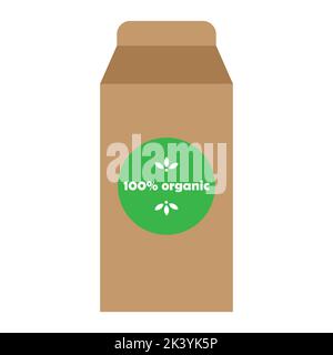 Sacchetto di carta marrone con un logo rotondo verde e l'iscrizione Organic. Illustrazione vettoriale. Eco-packaging. Illustrazione Vettoriale